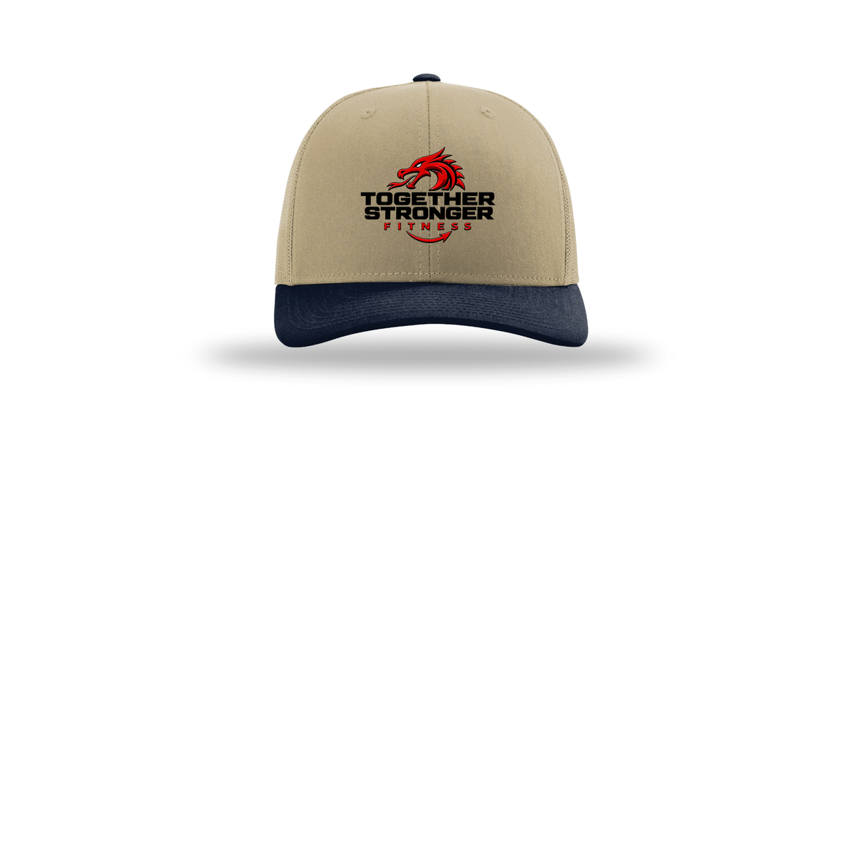 togetherstrongerfitness-richardson-trucker-cap-embroidery-capfront-R112-khakikhakinavy-flat-front