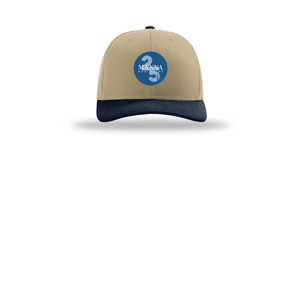 mannaworldwide-richardson-trucker-cap-embroidery-capfront-R112-khakikhakinavy-flat-front