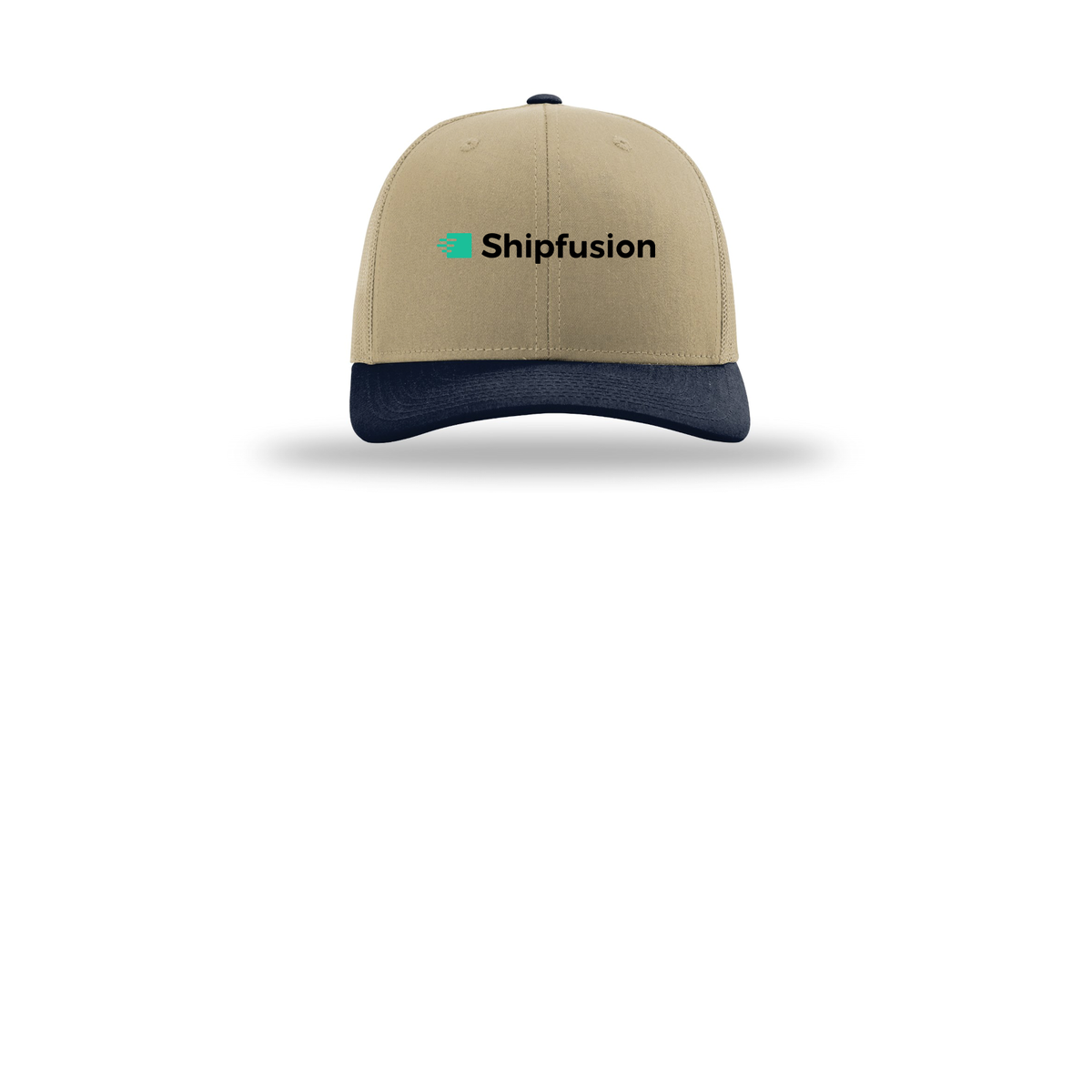 shipfusion-richardson-trucker-cap-embroidery-capfront-R112-khakikhakinavy-flat-front