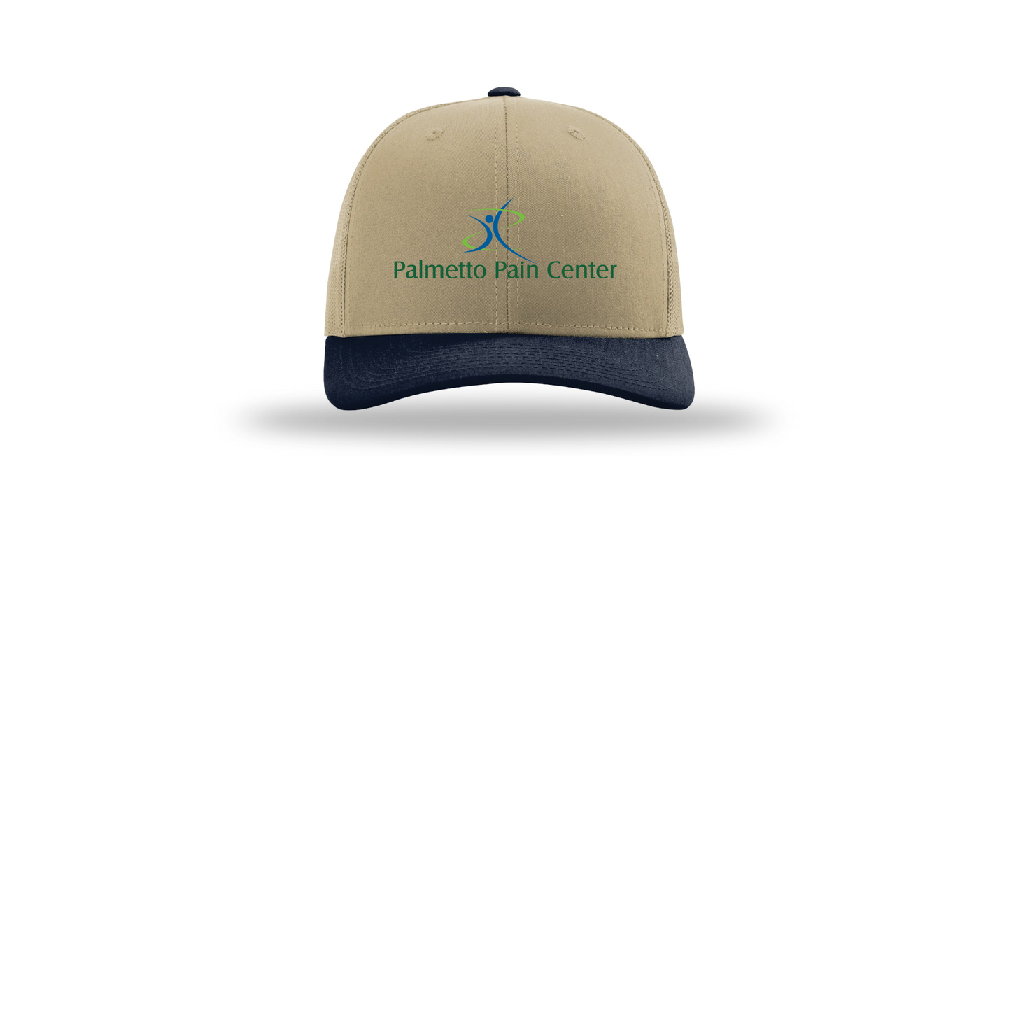palmetto-pain-center-richardson-trucker-cap-embroidery-capfront-R112-khakikhakinavy-flat-front
