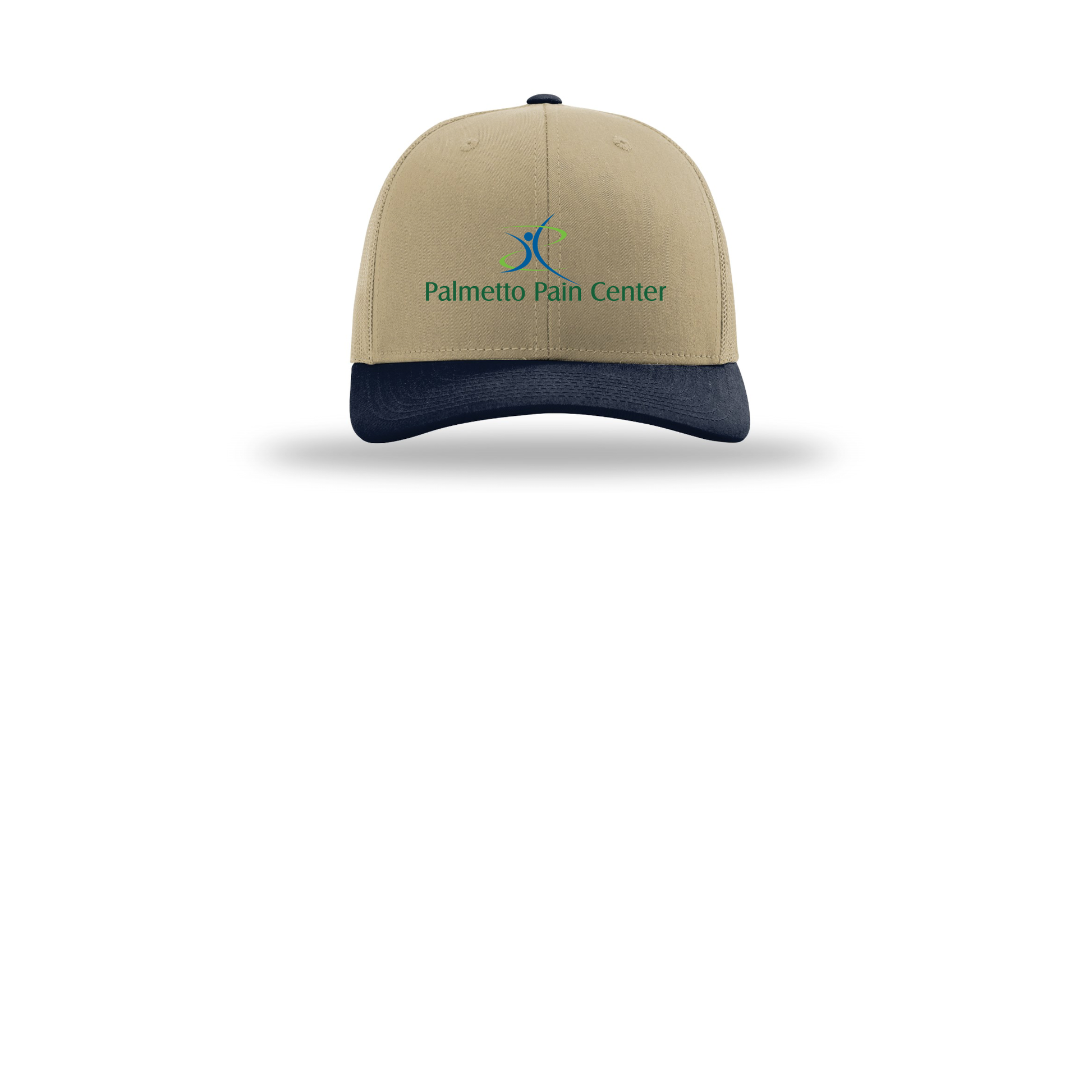 palmetto-pain-center-richardson-trucker-cap-embroidery-capfront-R112-khakikhakinavy-flat-front