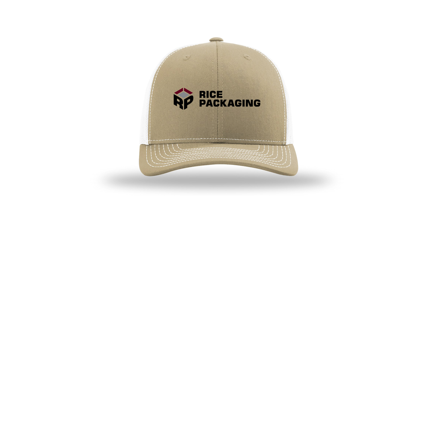 ricepackaging-richardson-trucker-cap-embroidery-capfront-R112-khakiwhite-flat-front