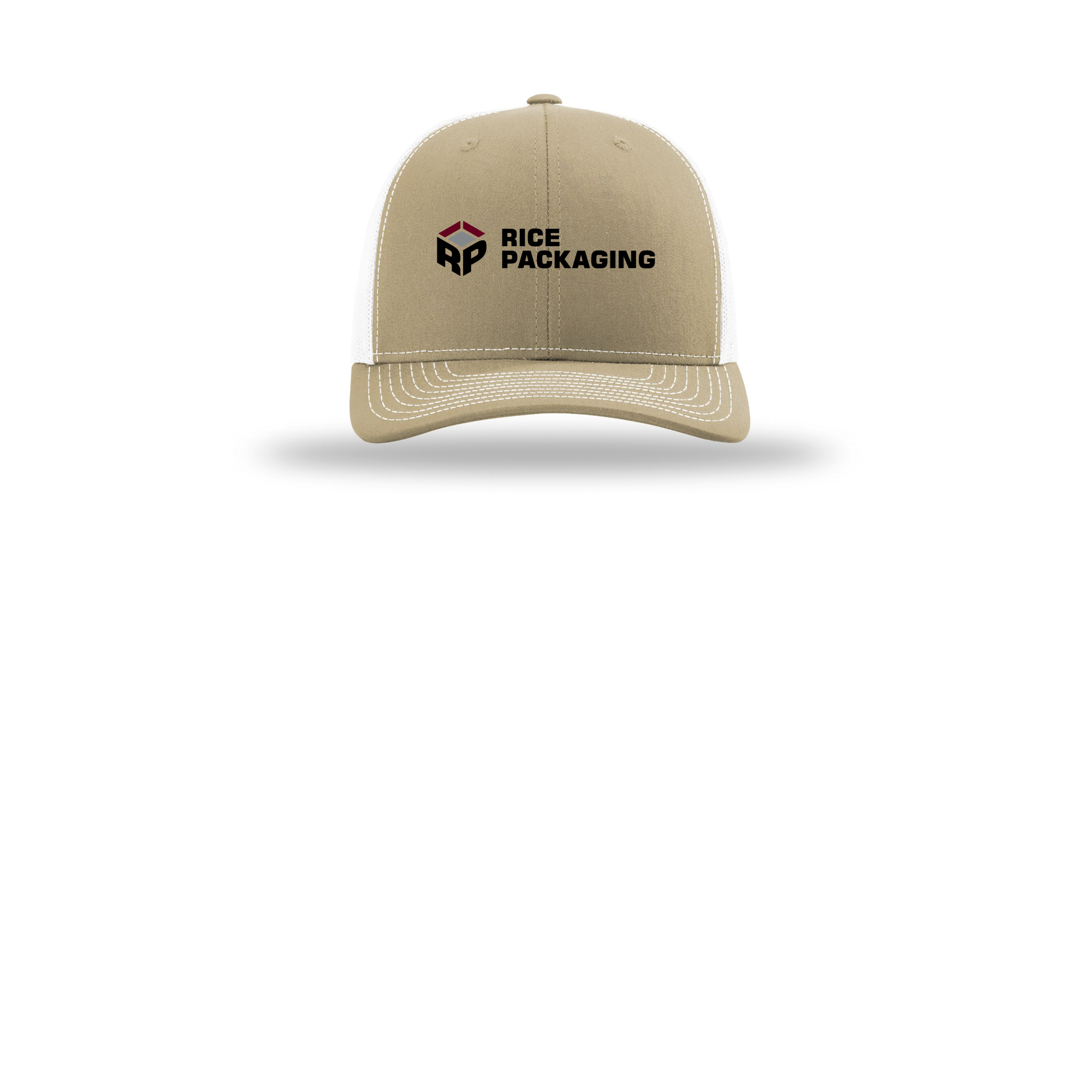 ricepackaging-richardson-trucker-cap-embroidery-capfront-R112-khakiwhite-flat-front