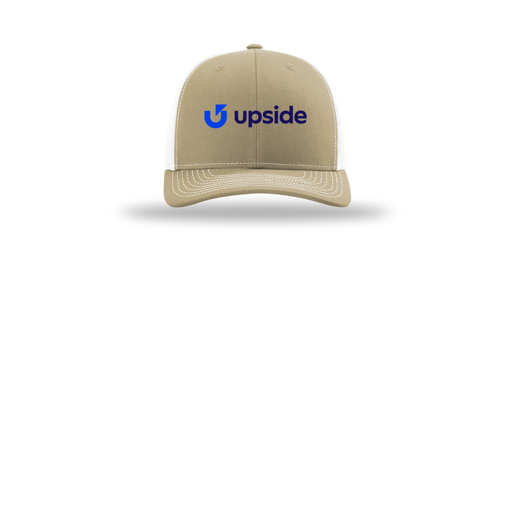 upside-richardson-trucker-cap-embroidery-capfront-R112-khakiwhite-flat-front