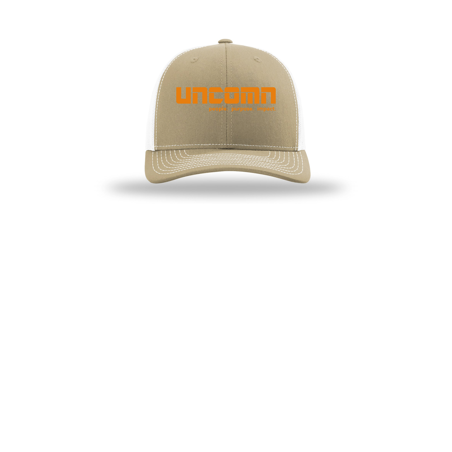 uncomn-richardson-trucker-cap-embroidery-capfront-R112-khakiwhite-flat-front