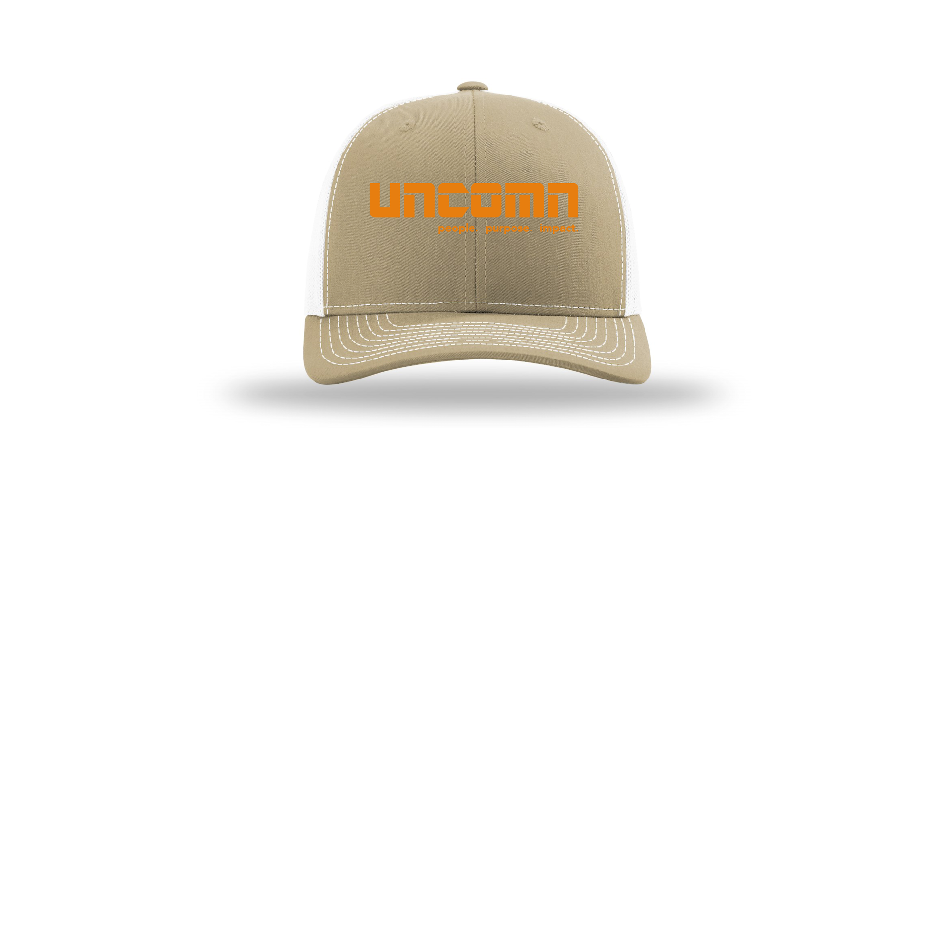 uncomn-richardson-trucker-cap-embroidery-capfront-R112-khakiwhite-flat-front