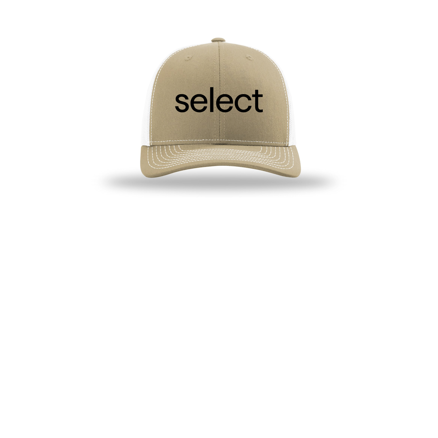 meetselect-richardson-trucker-cap-embroidery-capfront-R112-khakiwhite-flat-front
