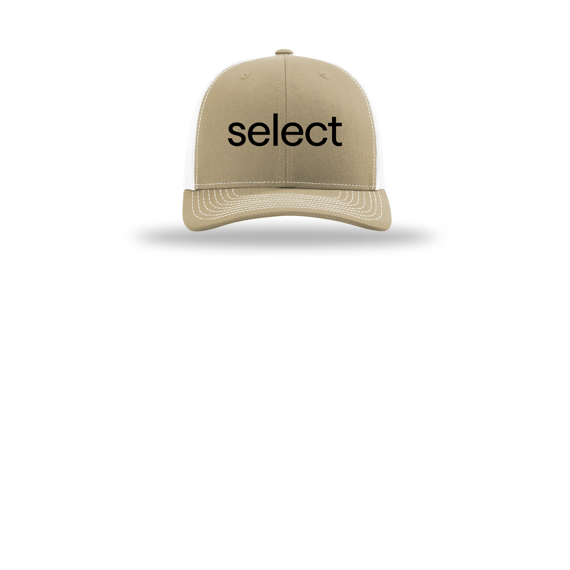 meetselect-richardson-trucker-cap-embroidery-capfront-R112-khakiwhite-flat-front