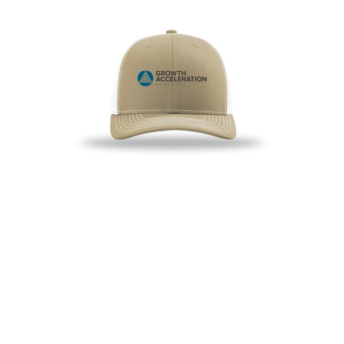 growthaccelerationpartners-richardson-trucker-cap-embroidery-capfront-R112-khakiwhite-flat-front