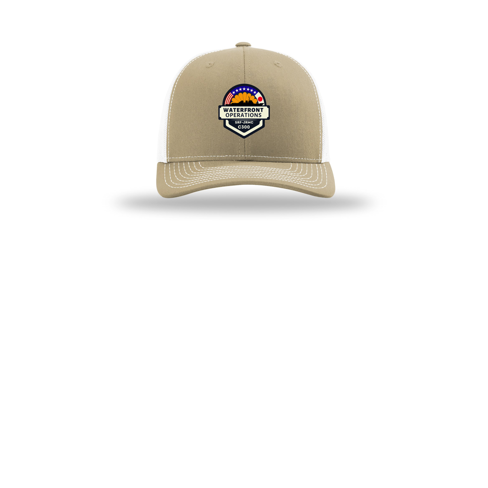 waterfront-operations-retro-trucker-cap-embroidery-capfront-R112-khakiwhite-flat-front