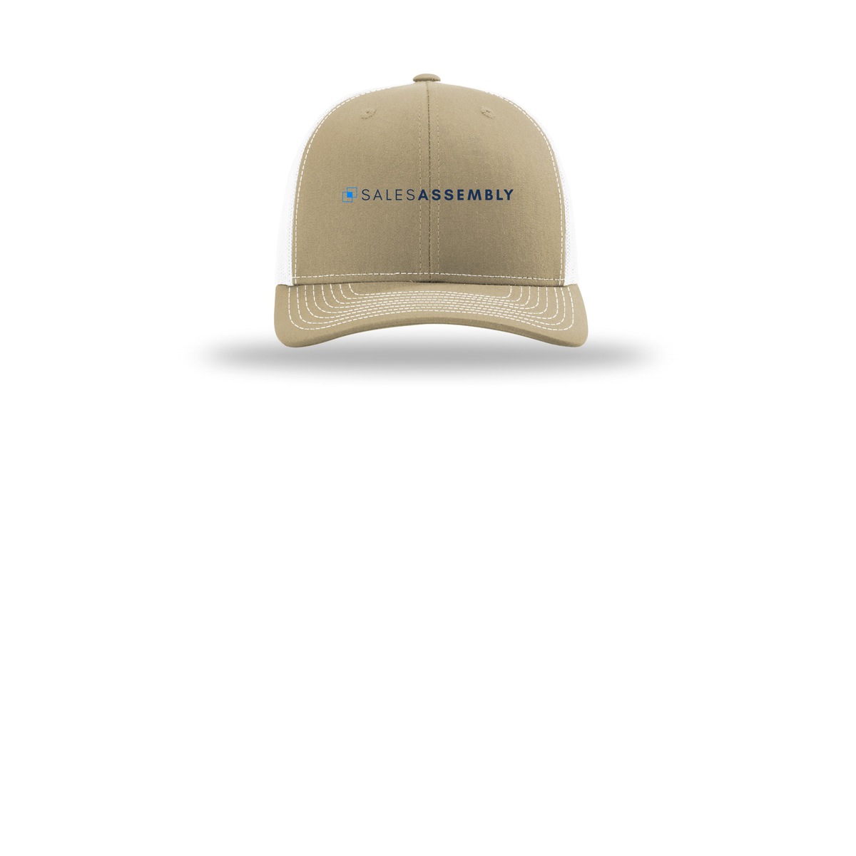 salesassembly-richardson-trucker-cap-embroidery-capfront-R112-khakiwhite-flat-front