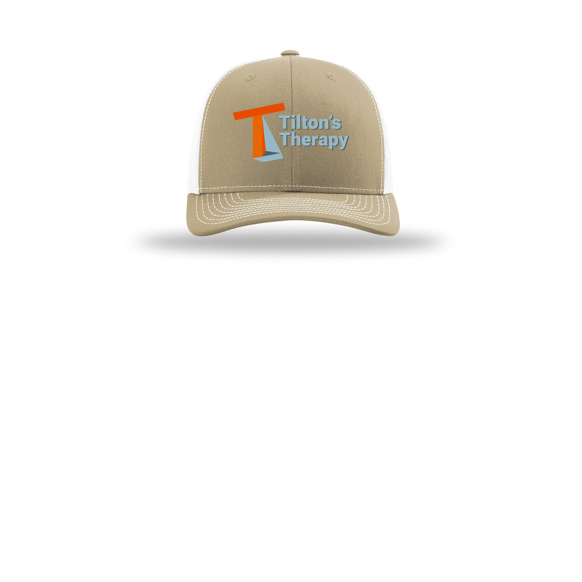 tiltonstherapy-richardson-trucker-cap-embroidery-capfront-R112-khakiwhite-flat-front