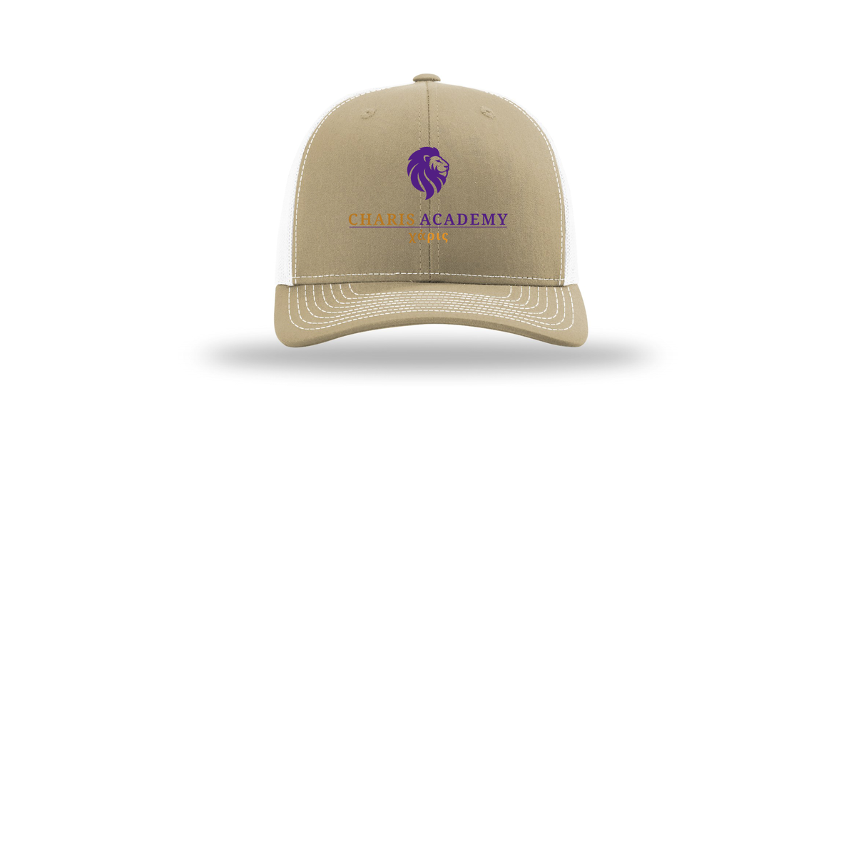 cahazleton-richardson-trucker-cap-embroidery-capfront-R112-khakiwhite-flat-front