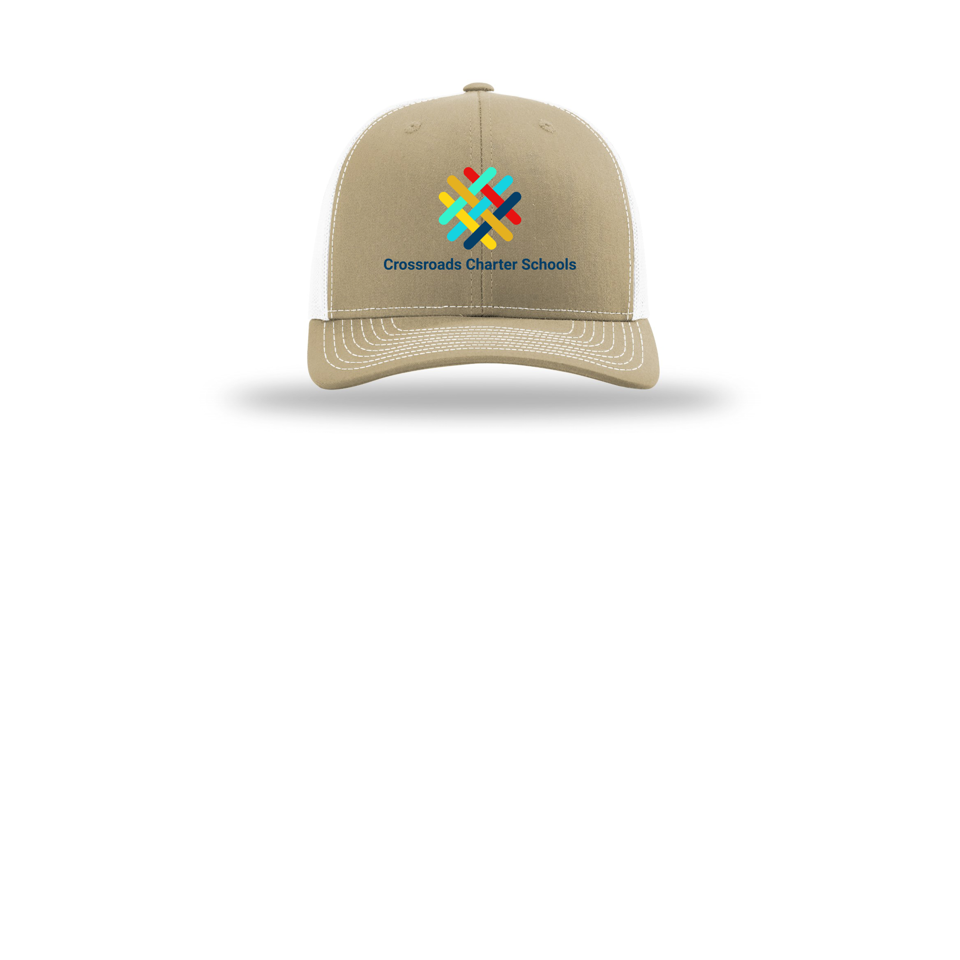 crossroadsschoolskc-richardson-trucker-cap-embroidery-capfront-R112-khakiwhite-flat-front