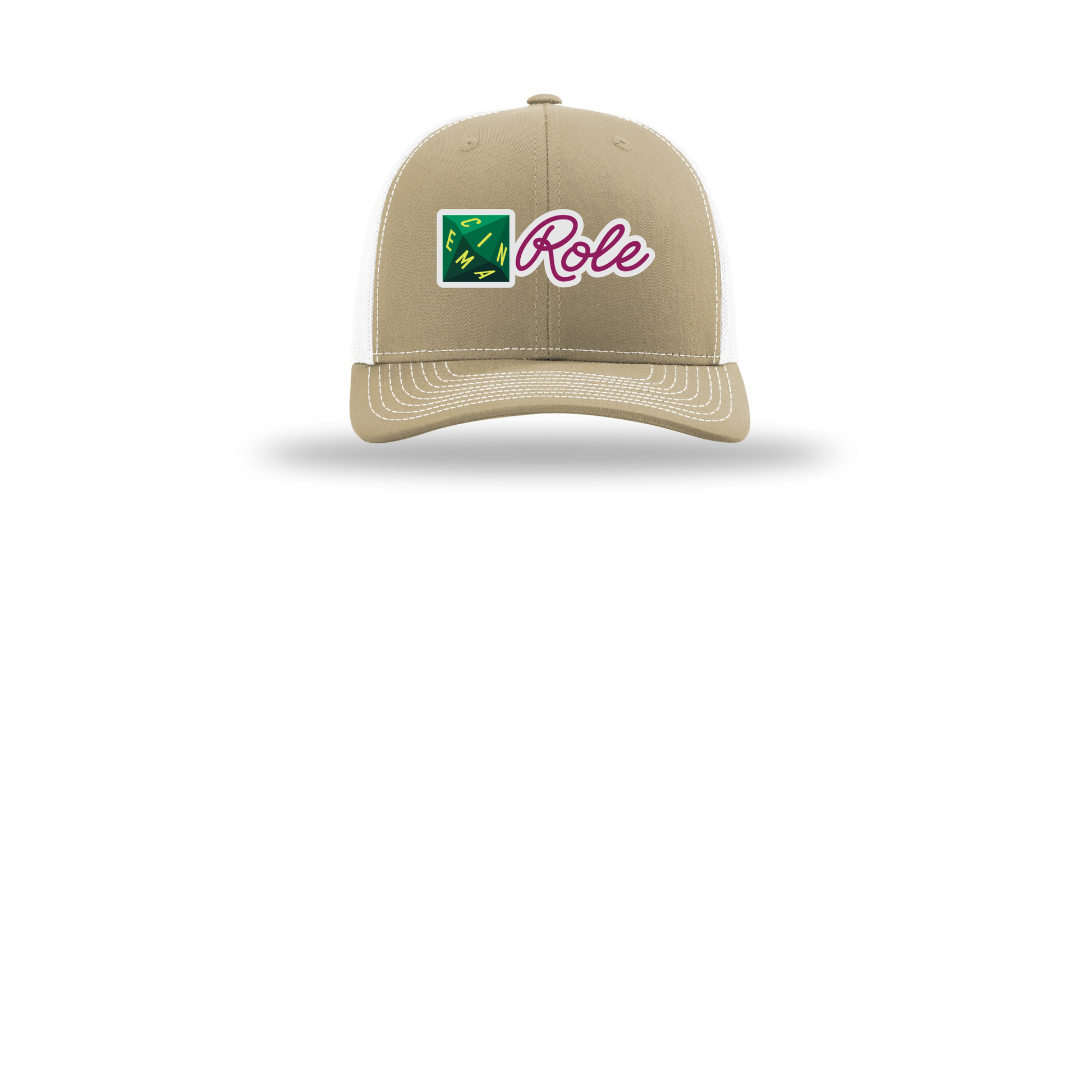 cinemarole-richardson-trucker-cap-embroidery-capfront-R112-khakiwhite-flat-front