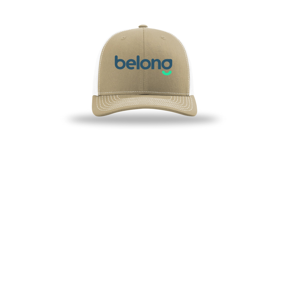 belonghome-richardson-trucker-cap-embroidery-capfront-R112-khakiwhite-flat-front
