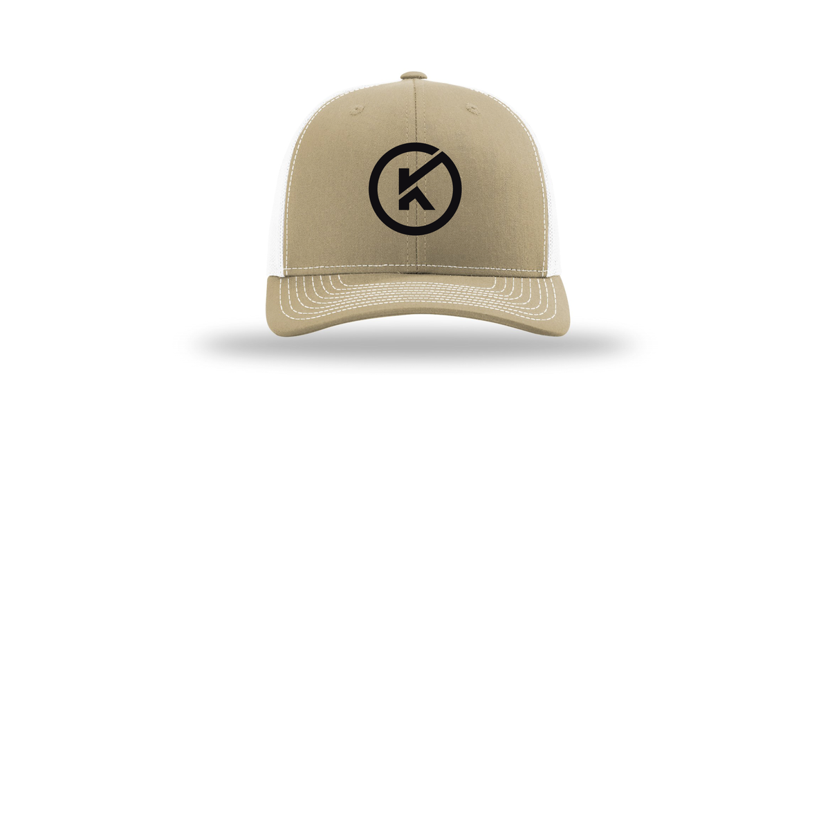 kitmanlabs-richardson-trucker-cap-embroidery-capfront-R112-khakiwhite-flat-front