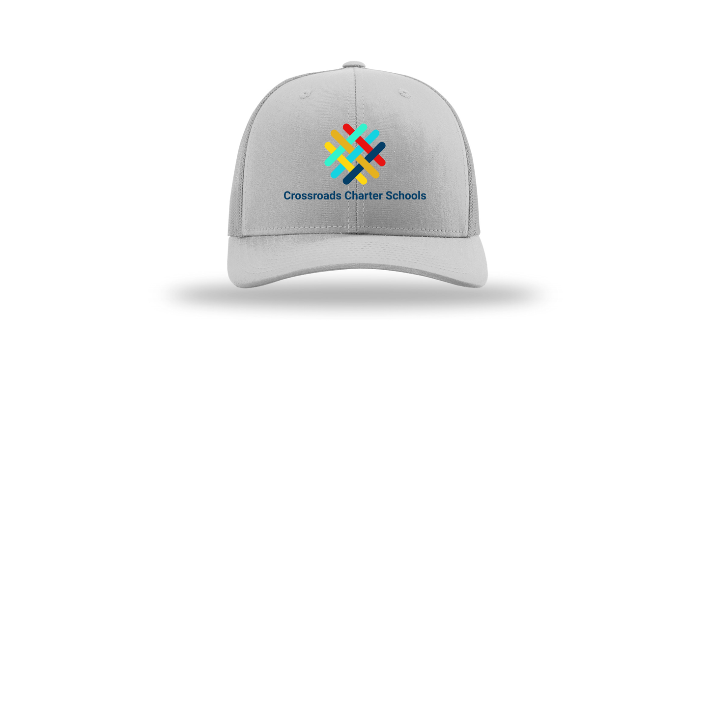 crossroadsschoolskc-richardson-trucker-cap-embroidery-capfront-R112-lightgrey-flat-front