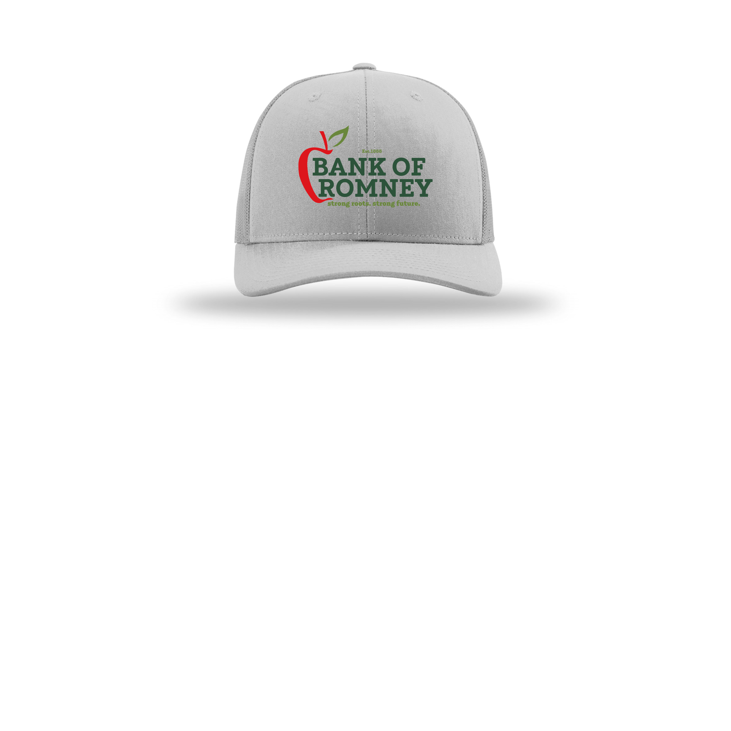 bankofromney-richardson-trucker-cap-embroidery-capfront-R112-lightgrey-flat-front