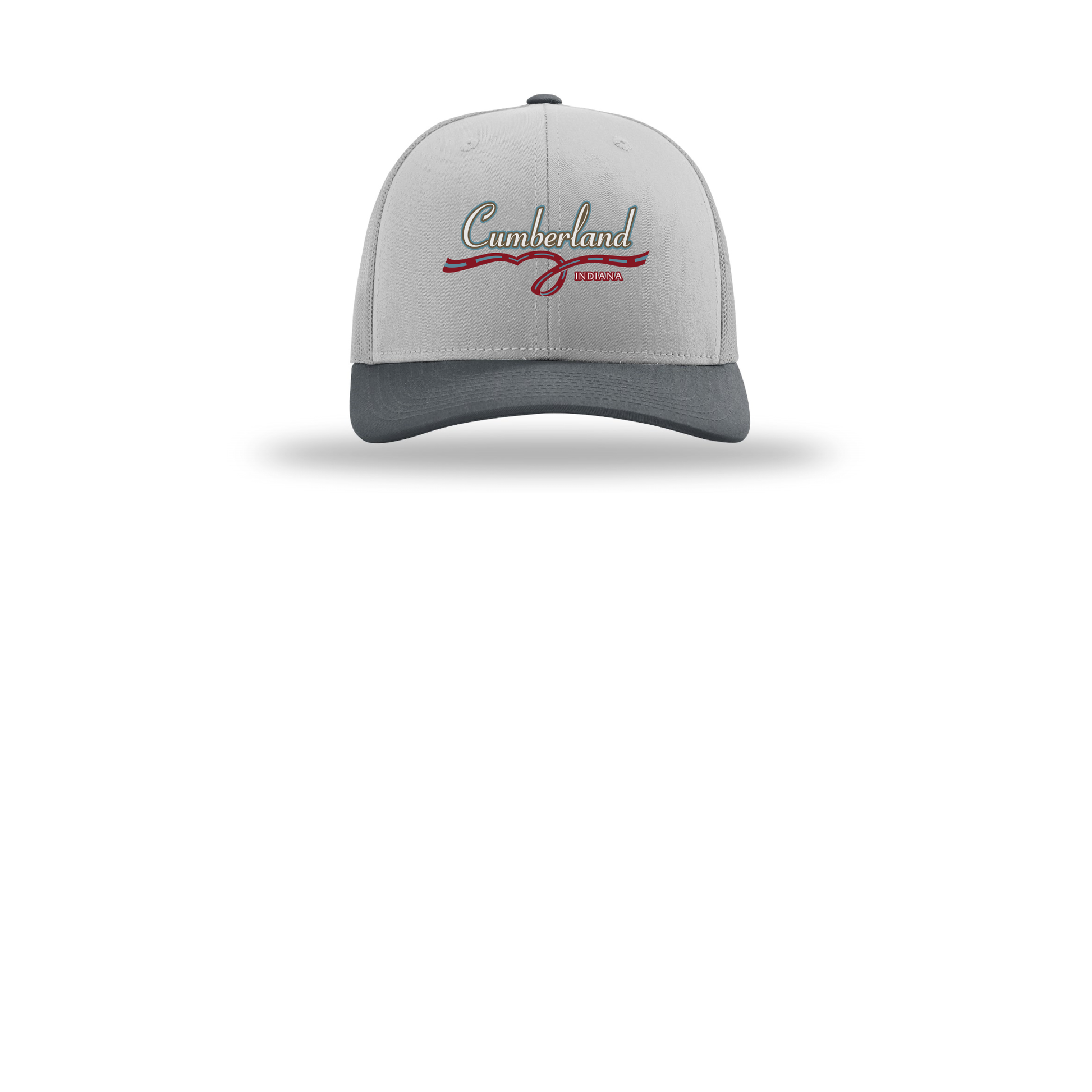 cumberland-richardson-trucker-cap-embroidery-capfront-R112-lightgreylightgreygunmetal-flat-front