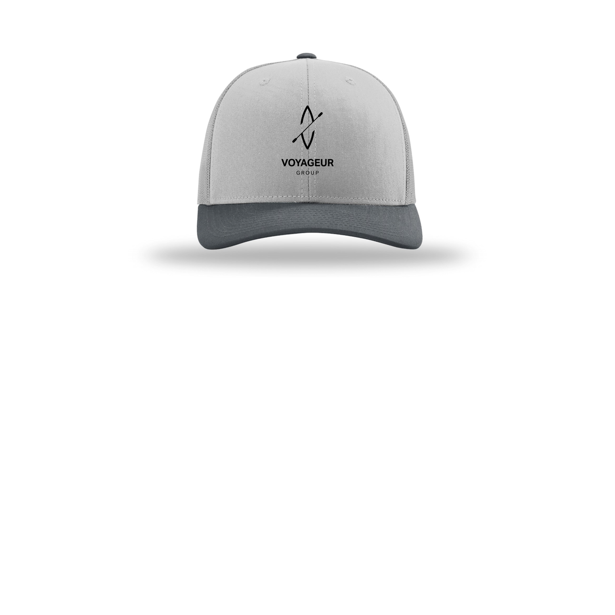 voyageurgroup-richardson-trucker-cap-embroidery-capfront-R112-lightgreylightgreygunmetal-flat-front