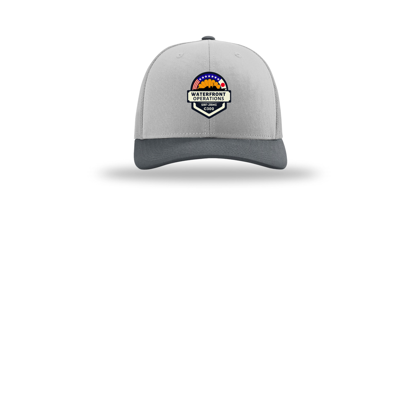 waterfront-operations-retro-trucker-cap-embroidery-capfront-R112-lightgreylightgreygunmetal-flat-front
