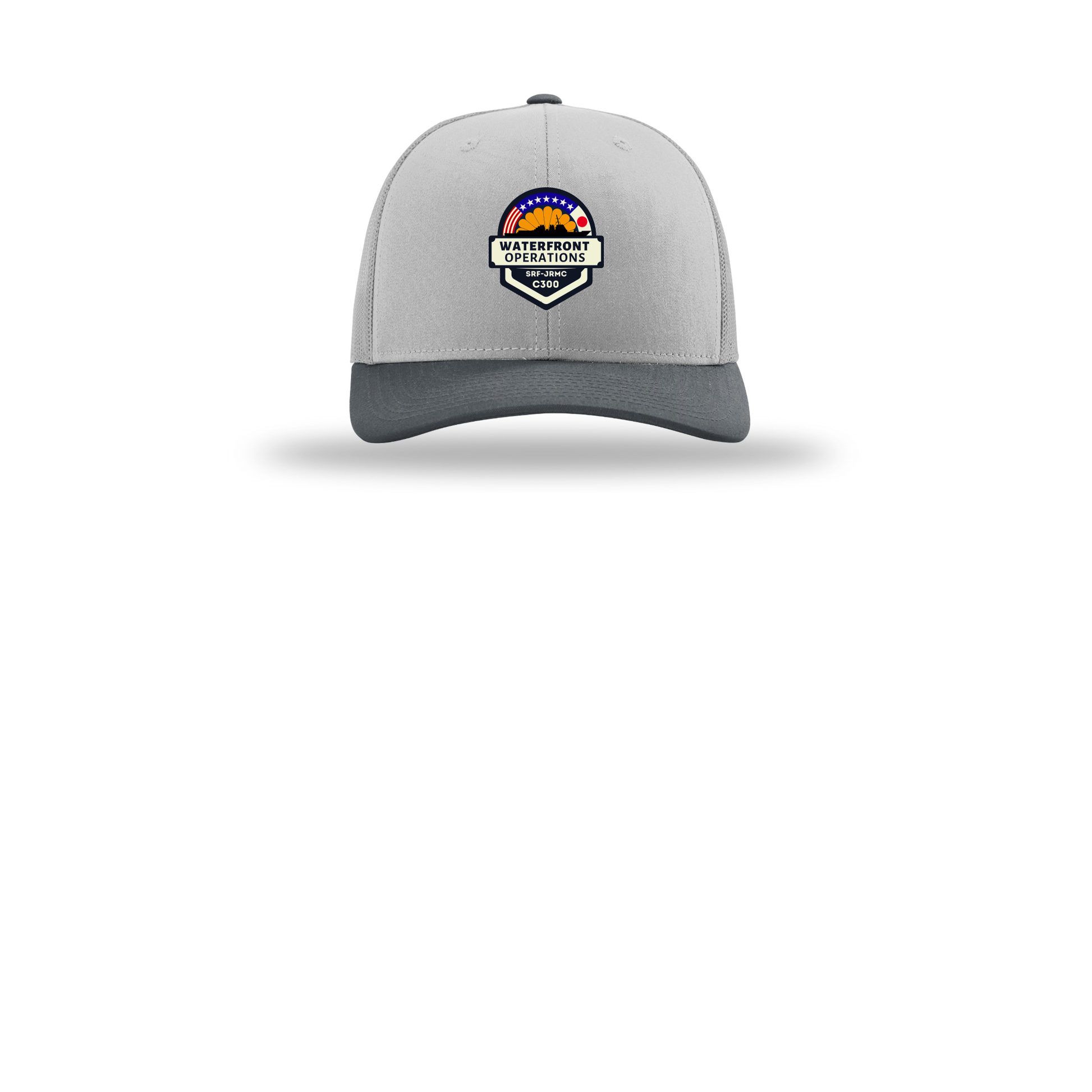 waterfront-operations-retro-trucker-cap-embroidery-capfront-R112-lightgreylightgreygunmetal-flat-front