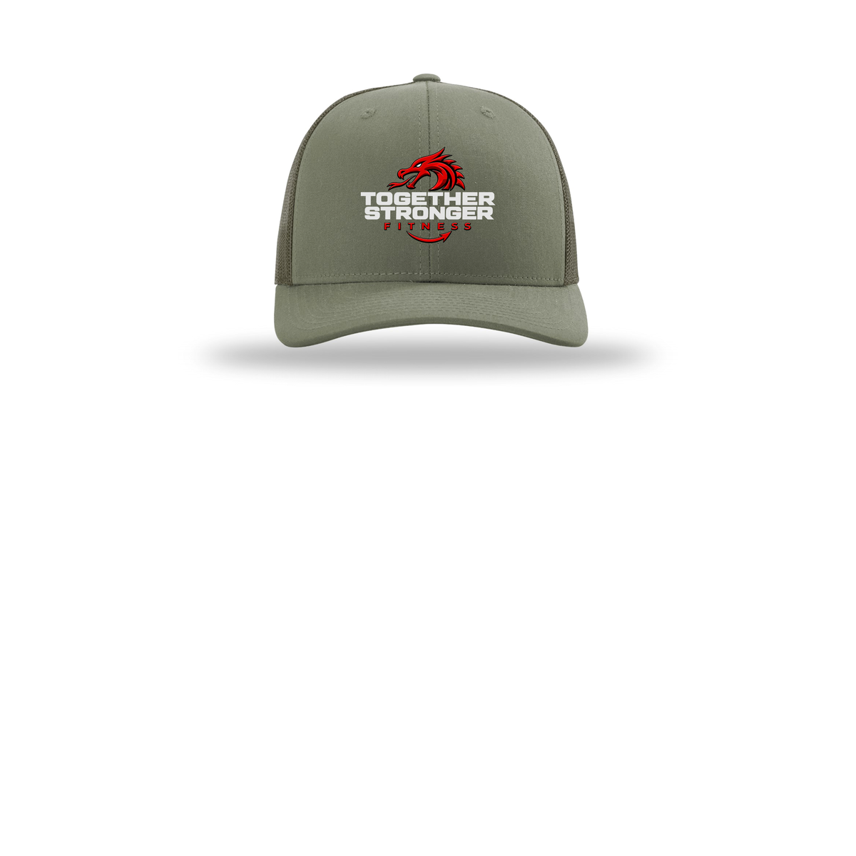 togetherstrongerfitness-richardson-trucker-cap-embroidery-capfront-R112-loden-flat-front