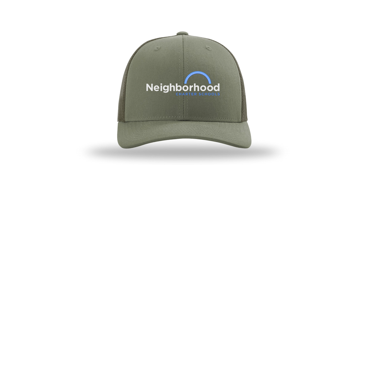 ncschools-richardson-trucker-cap-embroidery-capfront-R112-loden-flat-front