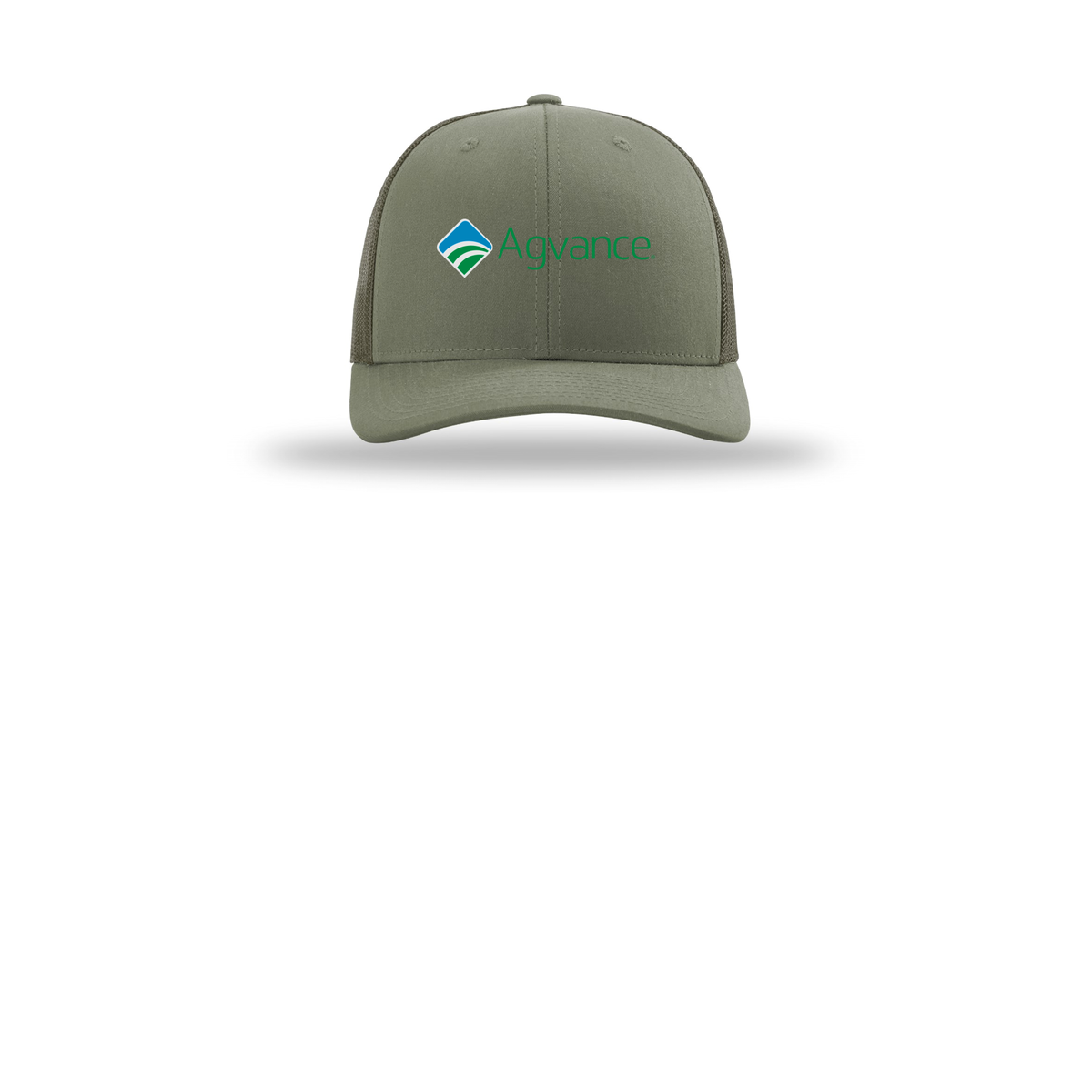 agvance-richardson-trucker-cap-embroidery-capfront-R112-loden-flat-front