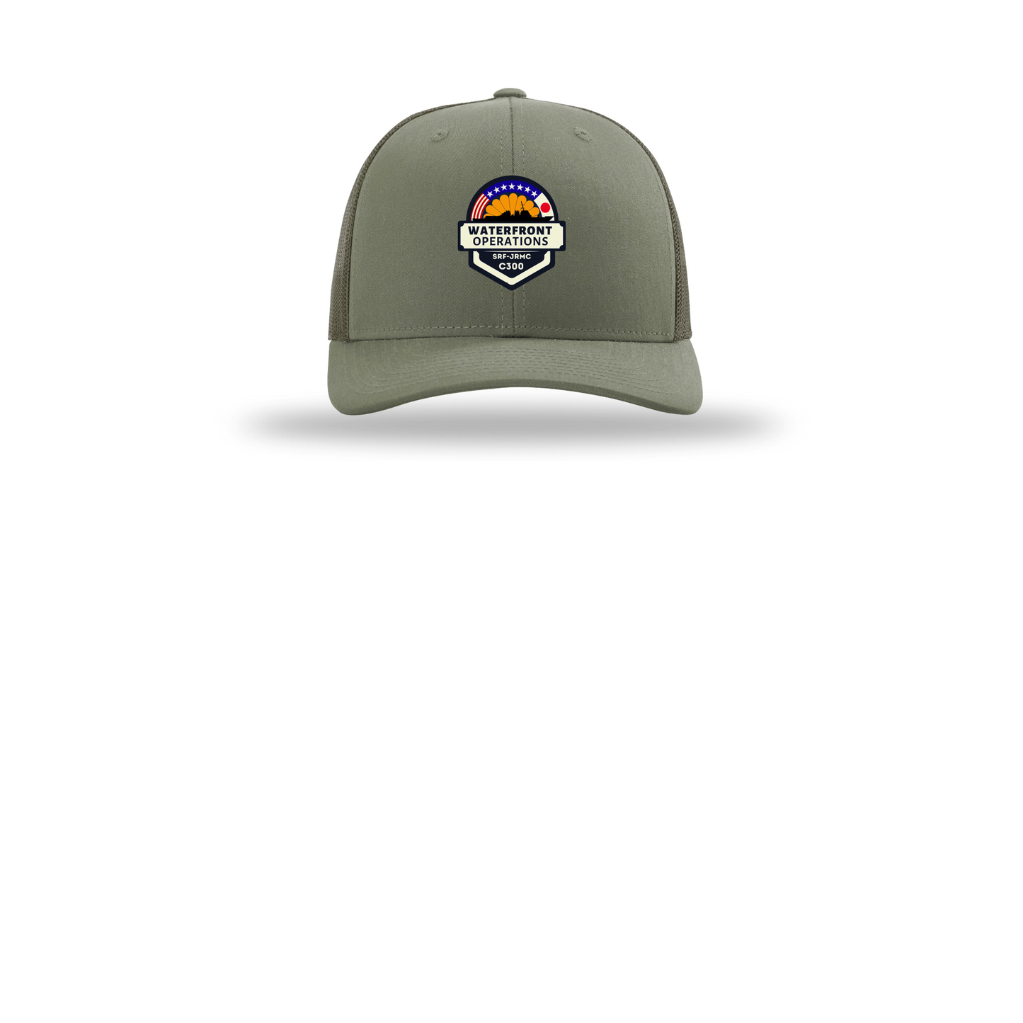 waterfront-operations-retro-trucker-cap-embroidery-capfront-R112-loden-flat-front