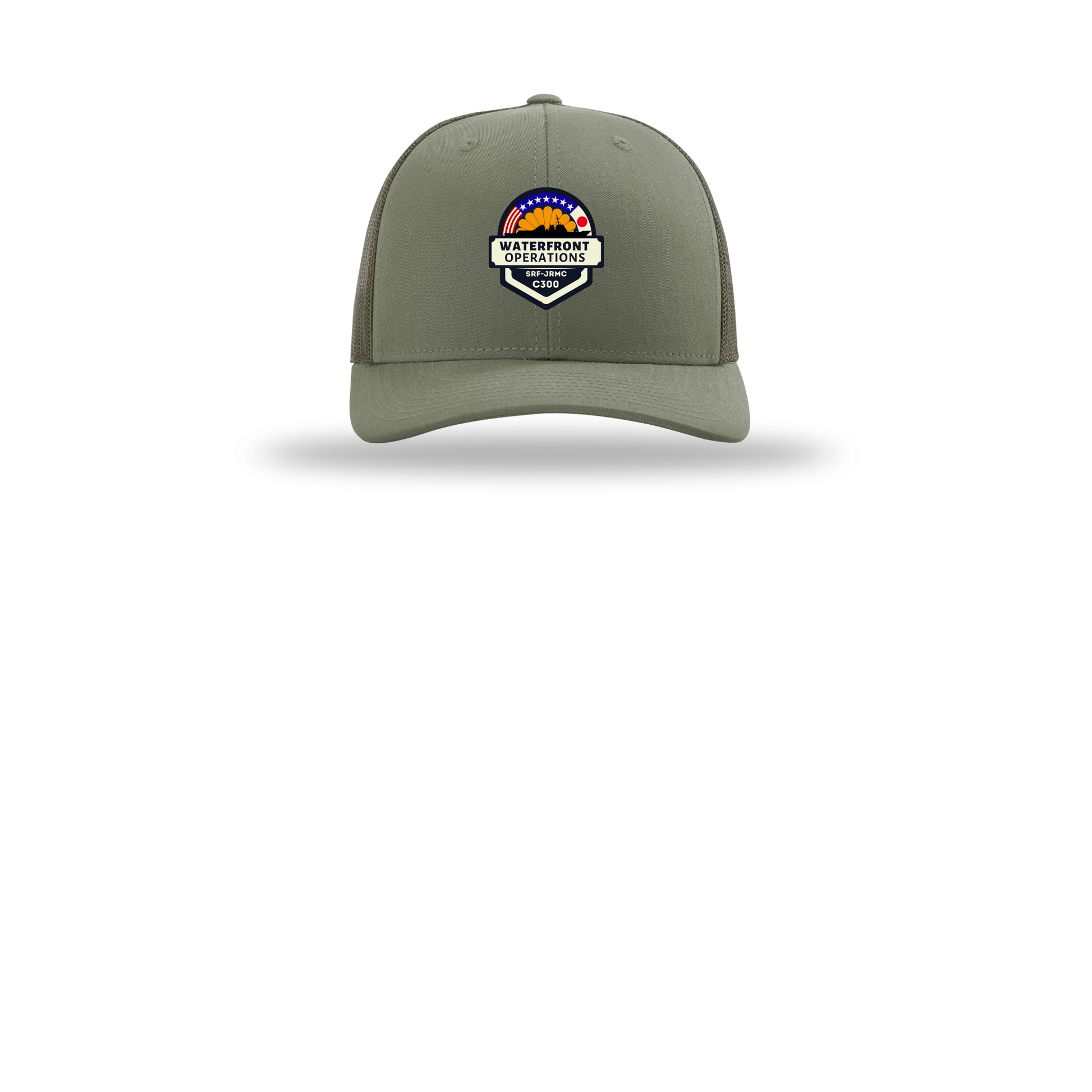 waterfront-operations-retro-trucker-cap-embroidery-capfront-R112-loden-flat-front