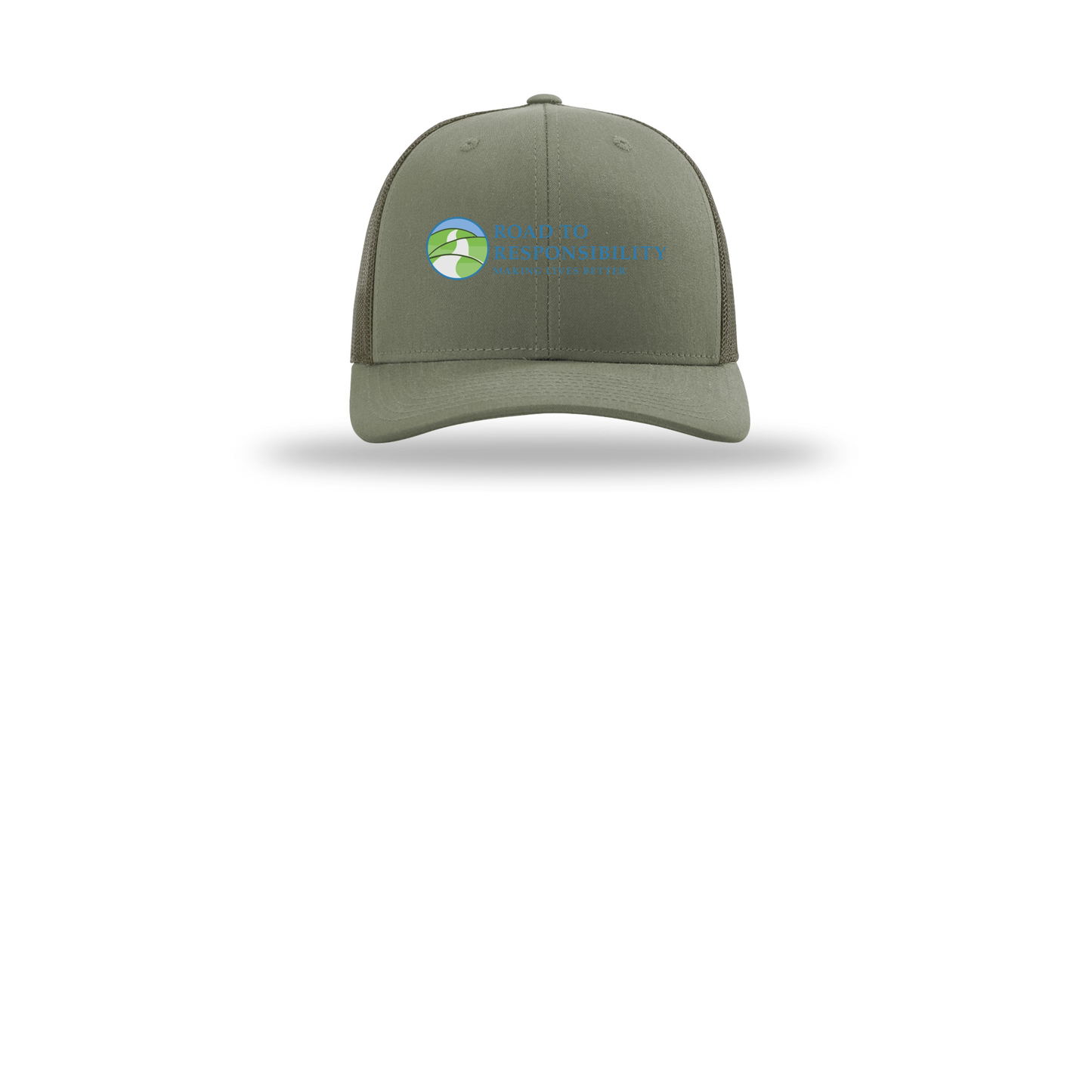 roadtoresponsibility-richardson-trucker-cap-embroidery-capfront-R112-loden-flat-front