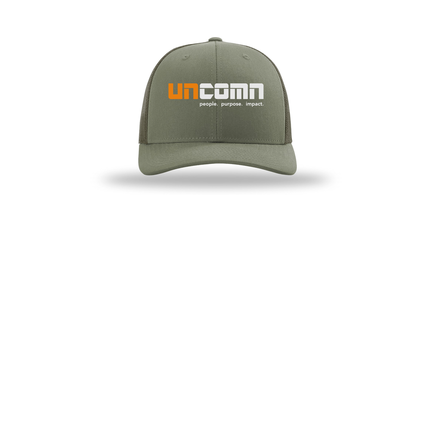 uncomn-richardson-trucker-cap-embroidery-capfront-R112-loden-flat-front