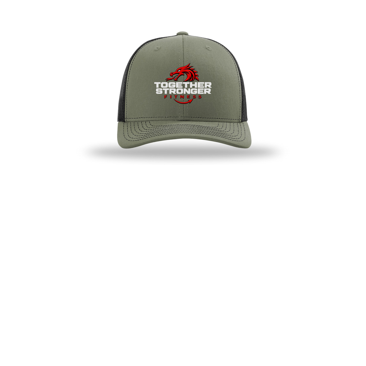 togetherstrongerfitness-richardson-trucker-cap-embroidery-capfront-R112-lodenblack-flat-front