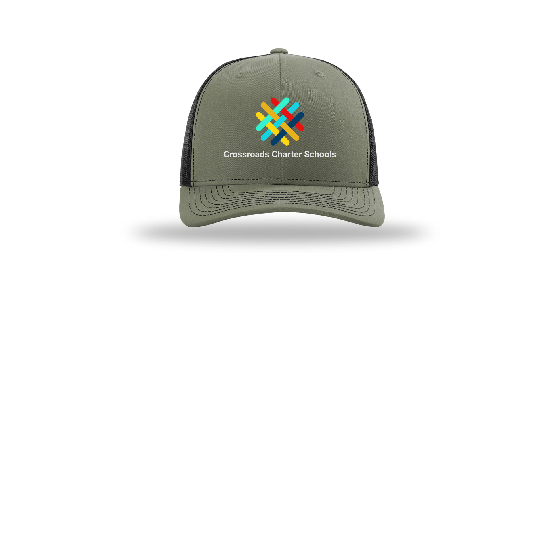 crossroadsschoolskc-richardson-trucker-cap-embroidery-capfront-R112-lodenblack-flat-front