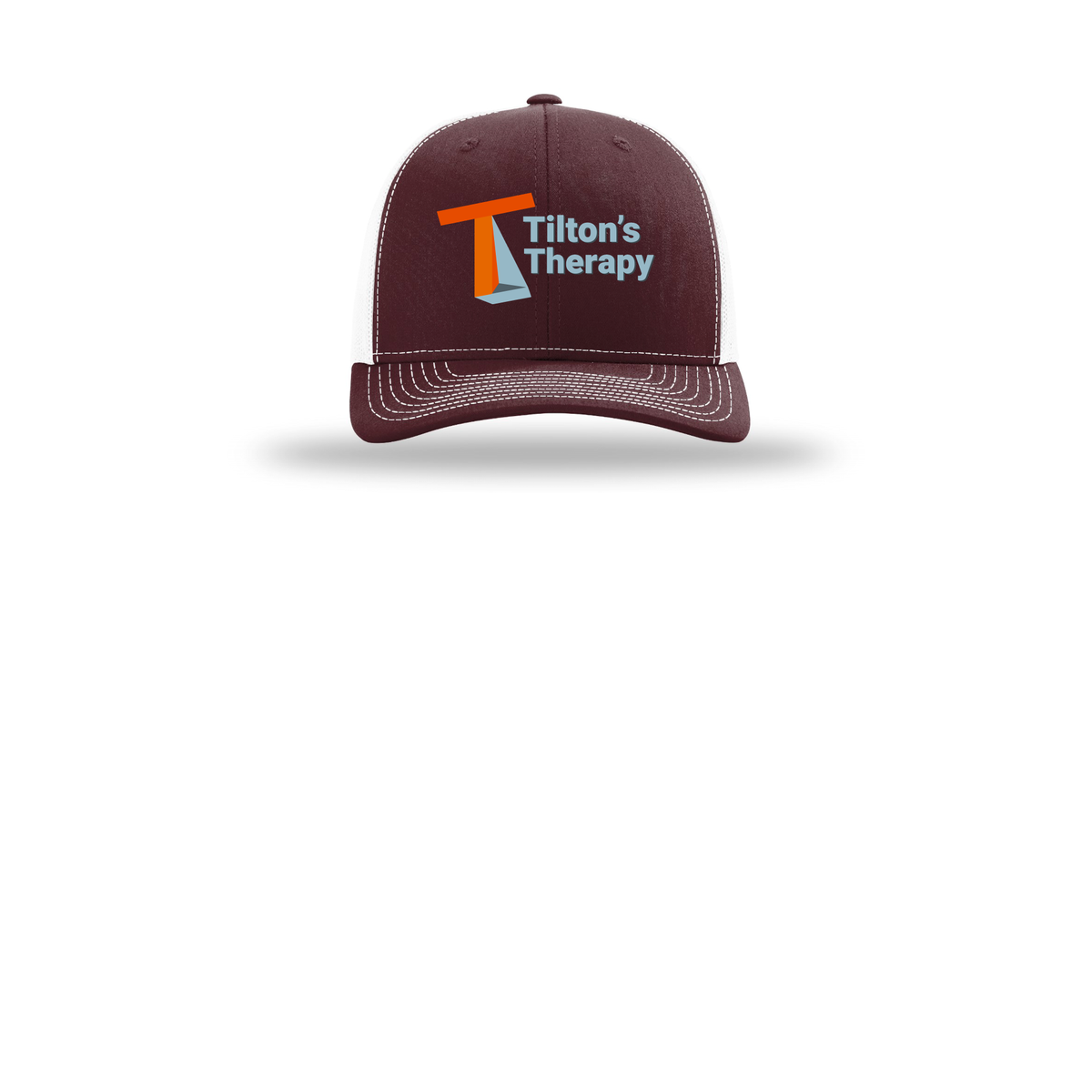 tiltonstherapy-richardson-trucker-cap-embroidery-capfront-R112-maroonwhite-flat-front