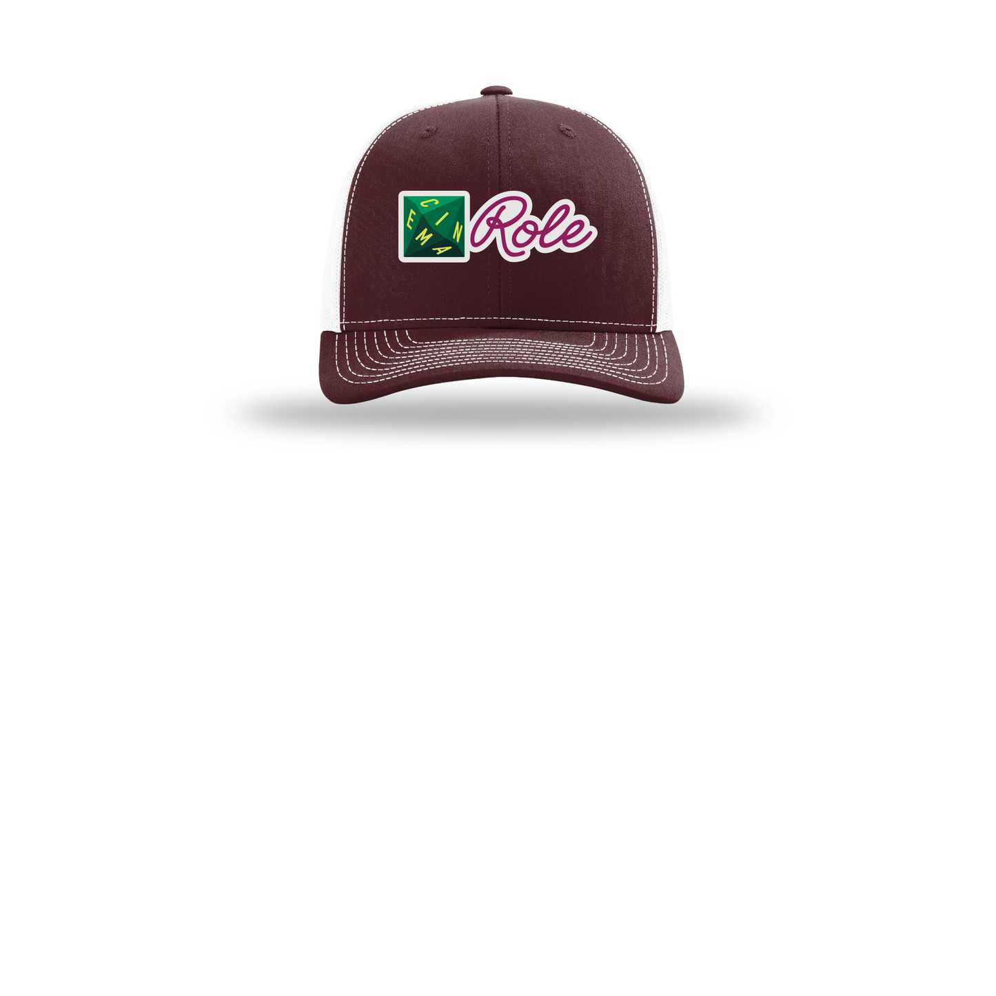 cinemarole-richardson-trucker-cap-embroidery-capfront-R112-maroonwhite-flat-front