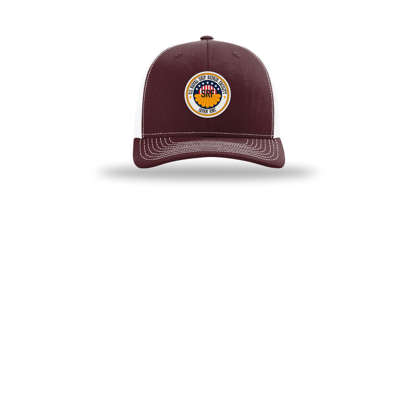 srf-jrmc-richardson-trucker-cap-embroidery-capfront-R112-maroonwhite-flat-front