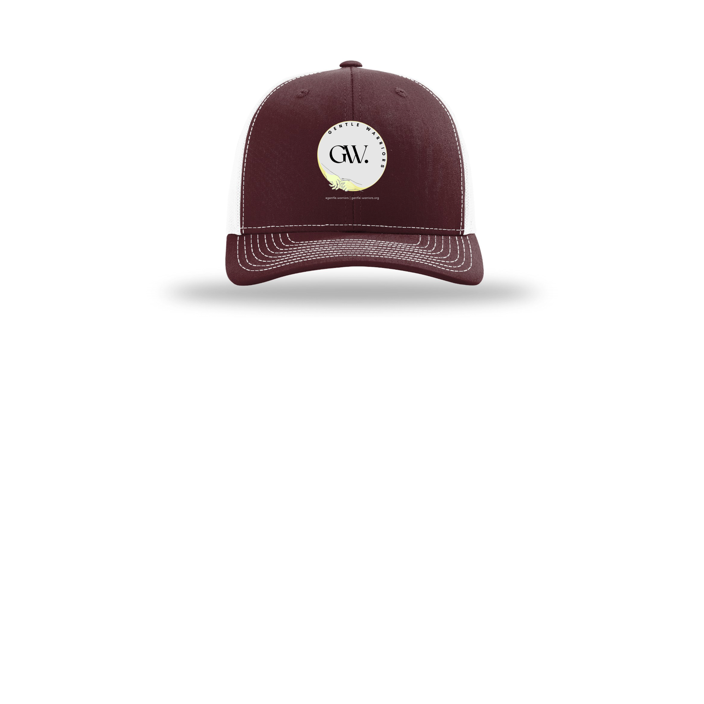 gentle-warriors-richardson-trucker-cap-embroidery-capfront-R112-maroonwhite-flat-front