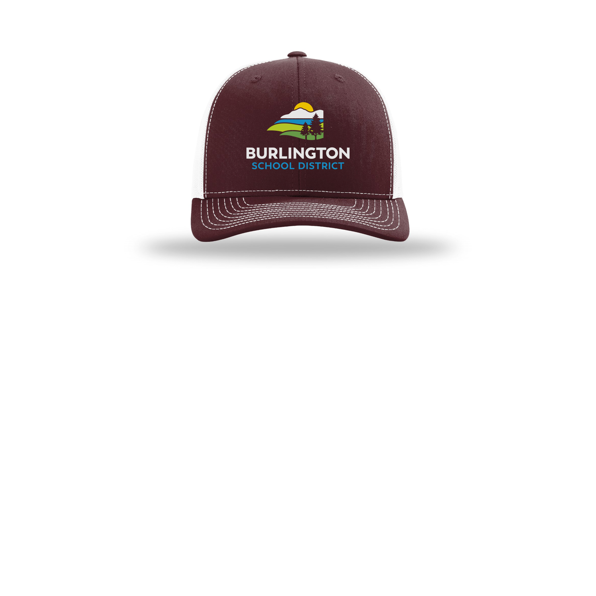 bsdvt-richardson-trucker-cap-embroidery-capfront-R112-maroonwhite-flat-front