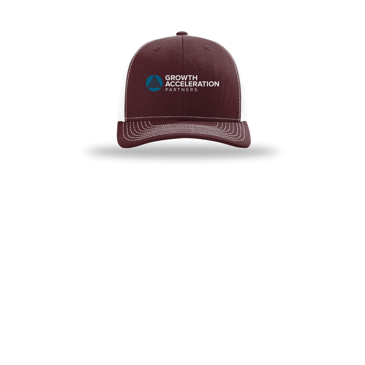 growthaccelerationpartners-richardson-trucker-cap-embroidery-capfront-R112-maroonwhite-flat-front