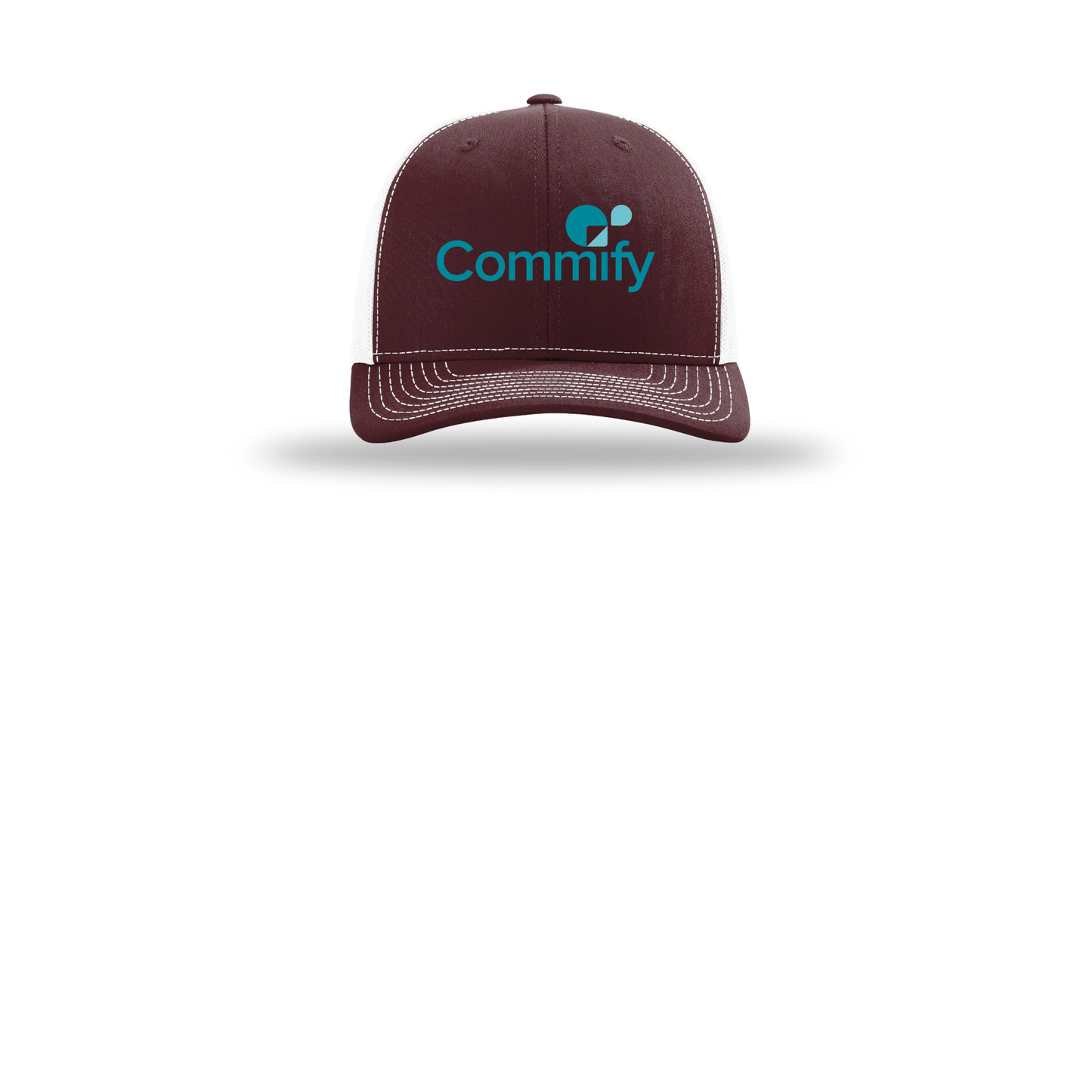 commify-richardson-trucker-cap-embroidery-capfront-R112-maroonwhite-flat-front