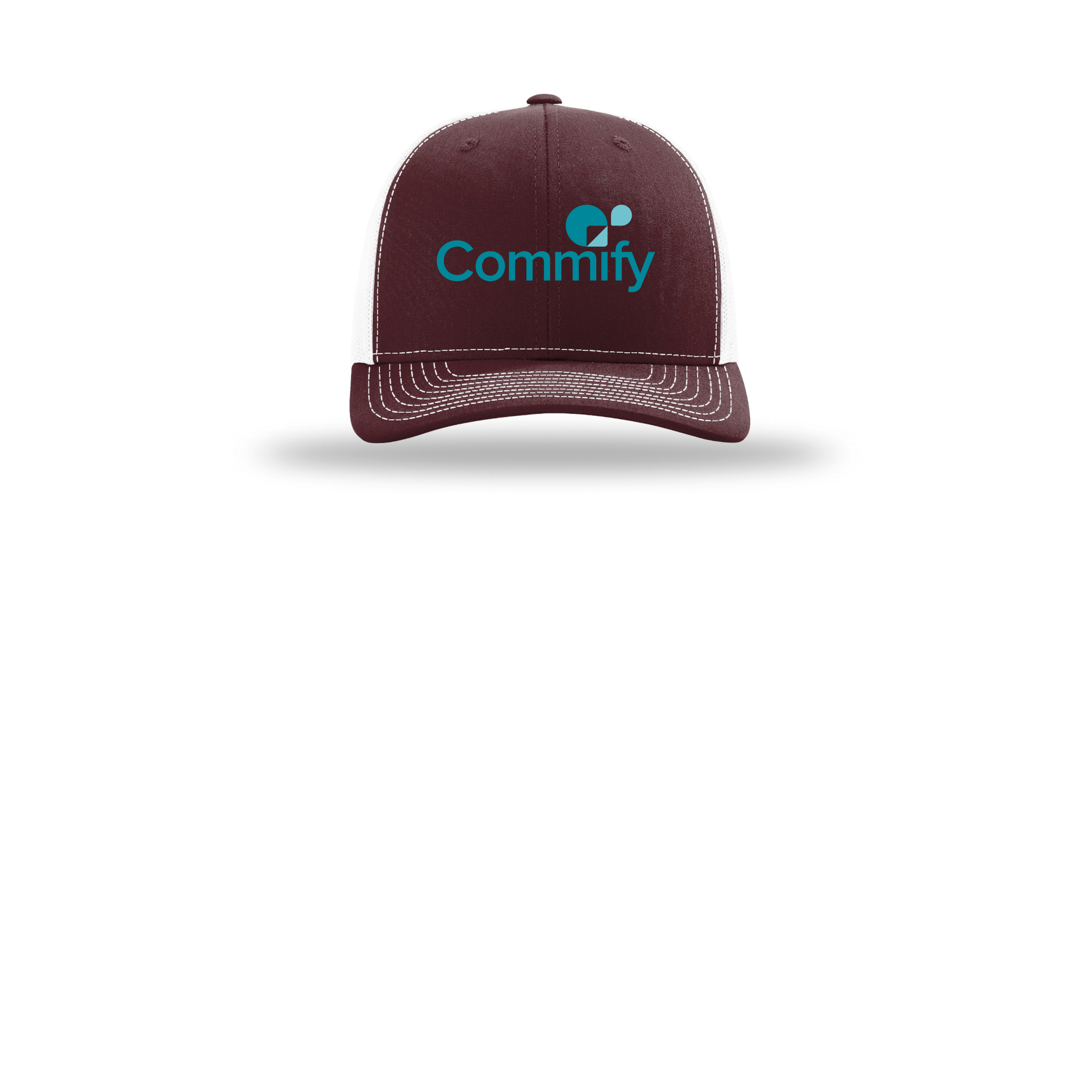 commify-richardson-trucker-cap-embroidery-capfront-R112-maroonwhite-flat-front