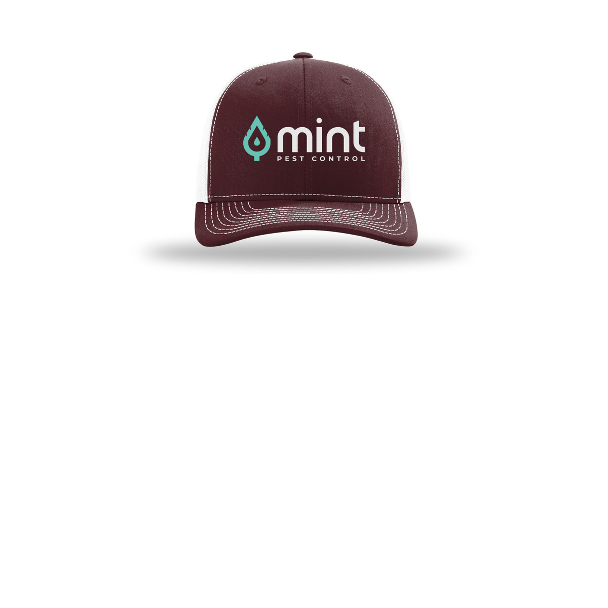 mintpest-richardson-trucker-cap-embroidery-capfront-R112-maroonwhite-flat-front