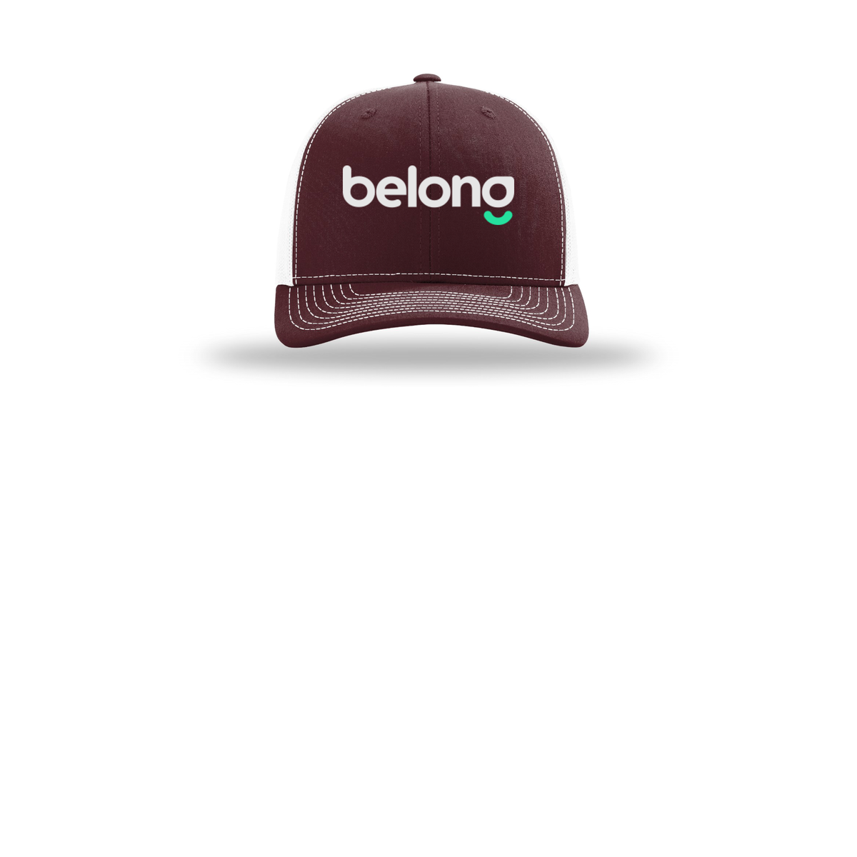 belonghome-richardson-trucker-cap-embroidery-capfront-R112-maroonwhite-flat-front