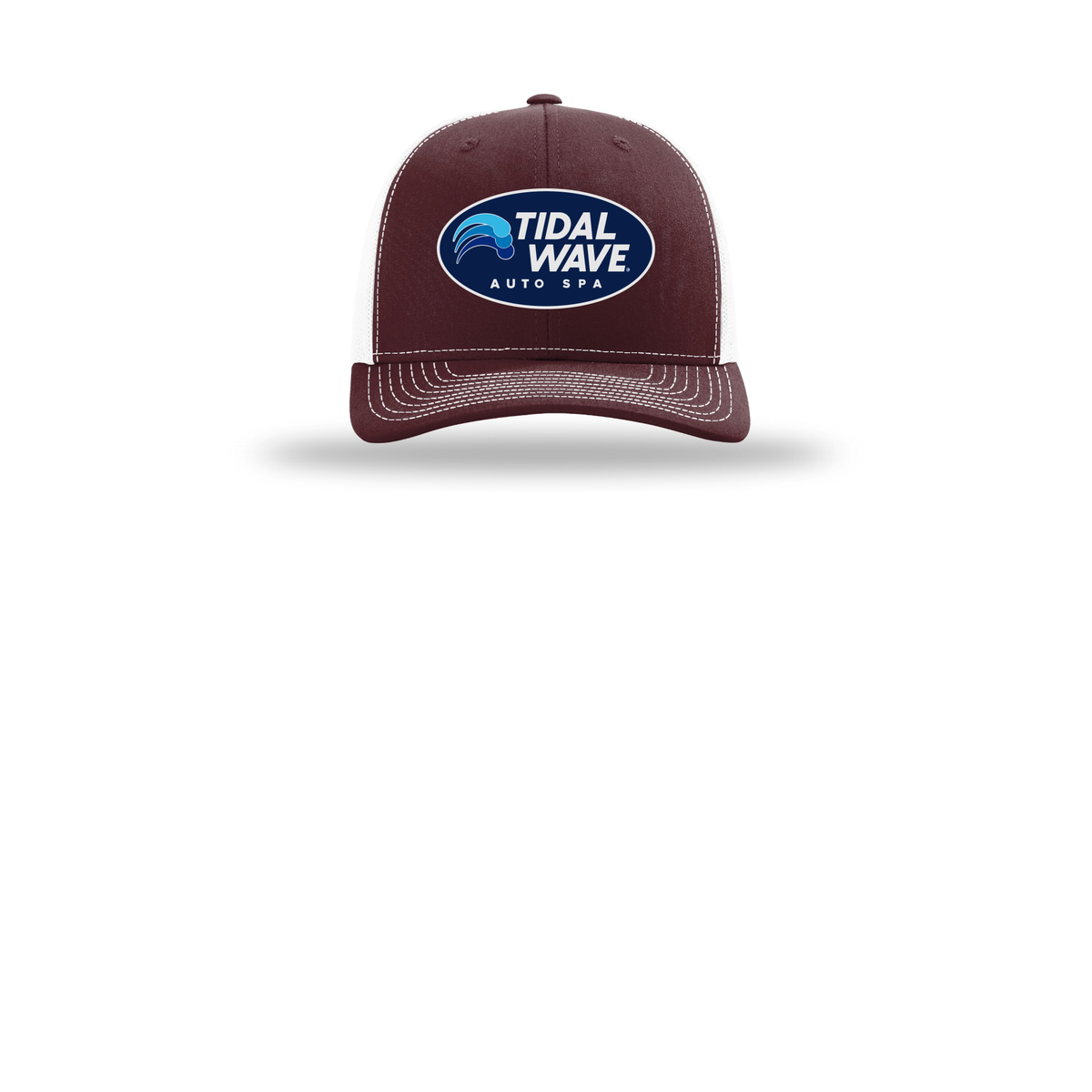 tidalwaveautospa-richardson-trucker-cap-embroidery-capfront-R112-maroonwhite-flat-front