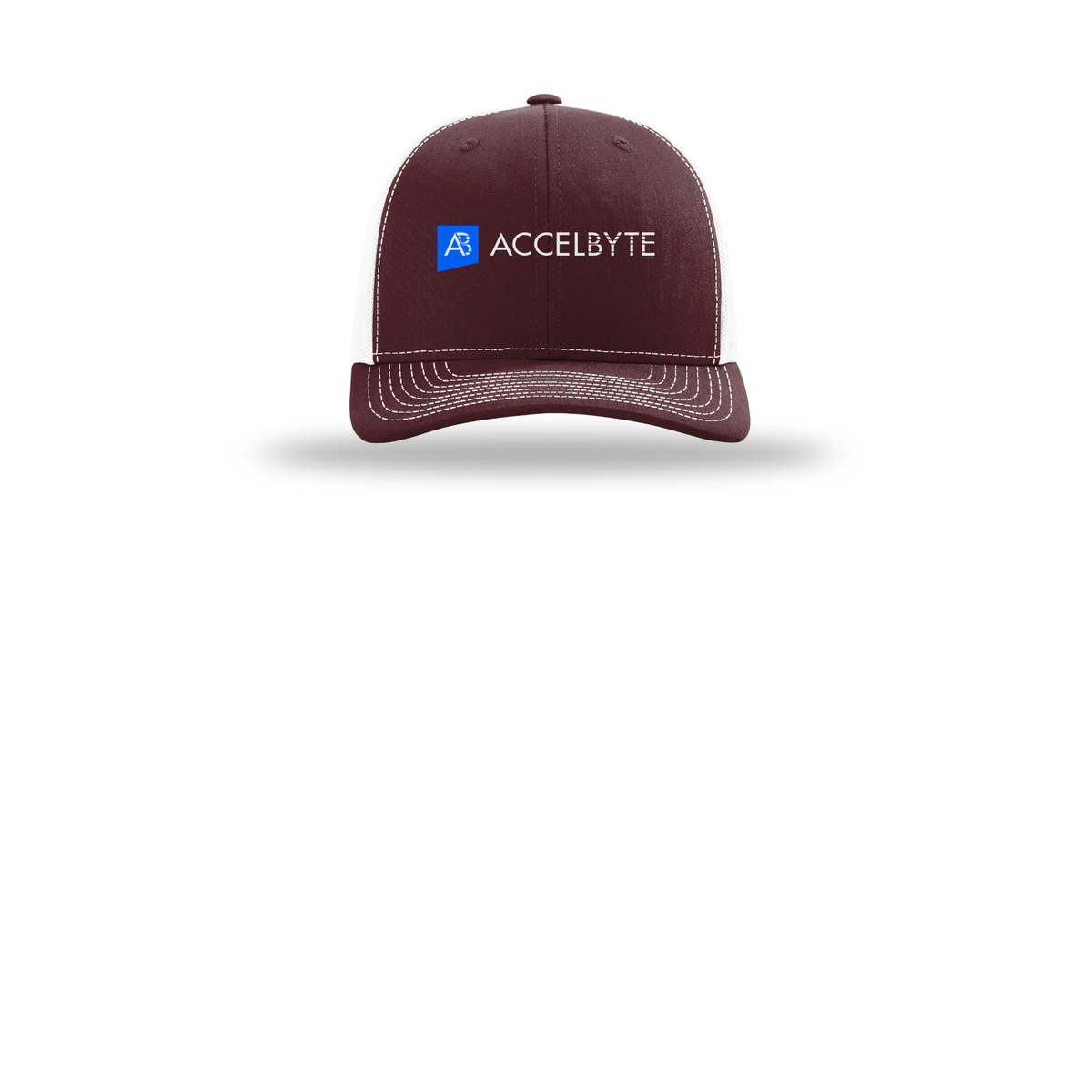 accelbyte-richardson-trucker-cap-embroidery-capfront-R112-maroonwhite-flat-front