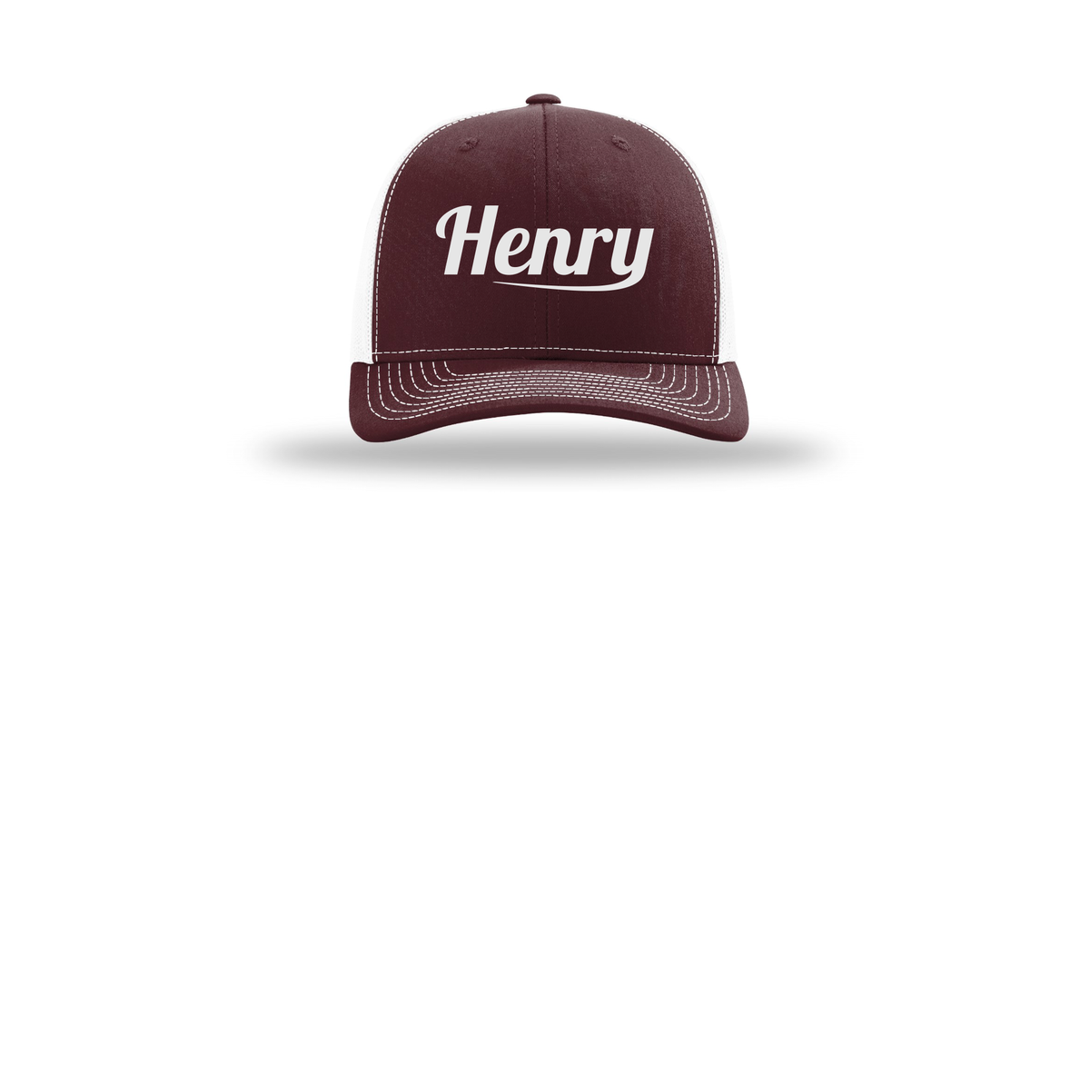 henrymeds-richardson-trucker-cap-embroidery-capfront-R112-maroonwhite-flat-front