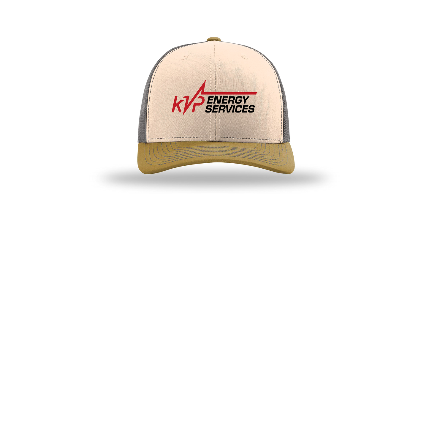 kvpenergy-richardson-trucker-cap-embroidery-capfront-R112-minkbeigecharcoalambergold-flat-front